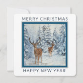 スクエアウィンターフォレスト（鹿あり） |クリスマス・ホリデー シーズンカード (正面)