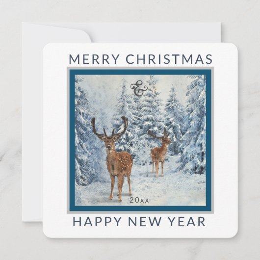 スクエアウィンターフォレスト(鹿あり) |クリスマス・ホリデー シーズンカード (正面)