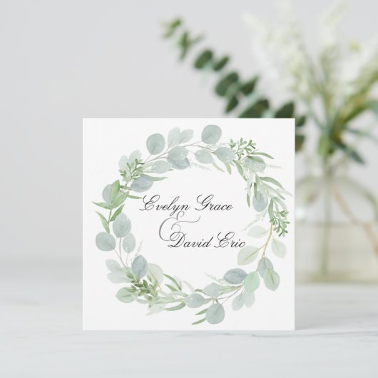 スクエアウォーターカラーグリーンリー結婚式招待状 招待状 (スタンド正面)