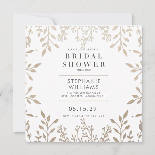 スクエアエレガントアンティーク金ゴールドブライダルシャワー 招待状 (正面)