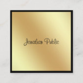 スクエアエレガントスクリプトグラマー黒と金ゴールドプレーン スクエア名刺 (正面)