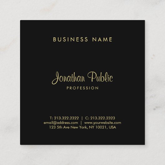 スクエアエレガントスクリプトグラマー黒と金ゴールドプレーン スクエア名刺 (裏面)