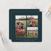 スクエアエレガントトリプルフォトハッピー感謝祭 カード (正面/裏面インサイチュ)