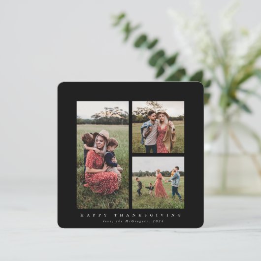 スクエアエレガントトリプルフォトハッピー感謝祭 カード (スタンド正面)