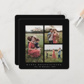 スクエアエレガントトリプルフォトハッピー感謝祭 カード (正面/裏面インサイチュ)