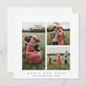 スクエアエレガントトリプルフォトハッピー新年 シーズンカード (正面/裏面)