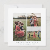 スクエアエレガントトリプルフォトハッピー新年 シーズンカード (正面)