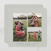 スクエアエレガントトリプルフォトハッピー新年 シーズンカード (正面/裏面)