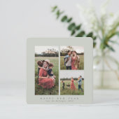 スクエアエレガントトリプルフォトハッピー新年 シーズンカード (スタンド正面)