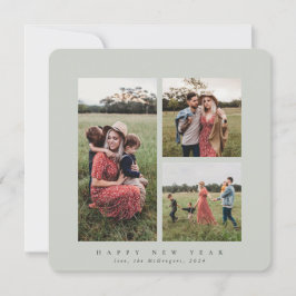 スクエアエレガントトリプルフォトハッピー新年 シーズンカード