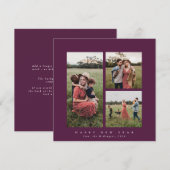 スクエアエレガントトリプルフォトハッピー新年 シーズンカード (正面/裏面)