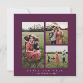 スクエアエレガントトリプルフォトハッピー新年 シーズンカード