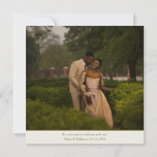 スクエアエレガントフォトトロピカルピーコックパーム結婚ズ 招待状 (裏面)