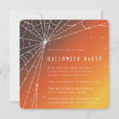 スクエアオレンジダイヤモンドスパイダーウェブハローウィンパーティ 招待状 (正面)