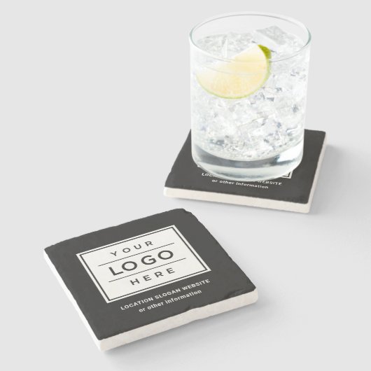 スクエアカスタムブラックビジネスロゴ会社ブランド ストーンコースター (横)