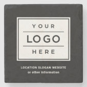 スクエアカスタムブラックビジネスロゴ会社ブランド ストーンコースター (正面)