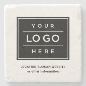 スクエアカスタムブラックビジネスロゴ会社ブランド ストーンコースター (正面)