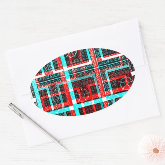 スクエアカラフルメーズ幾何市松模様にパター 楕円形シール (封筒)