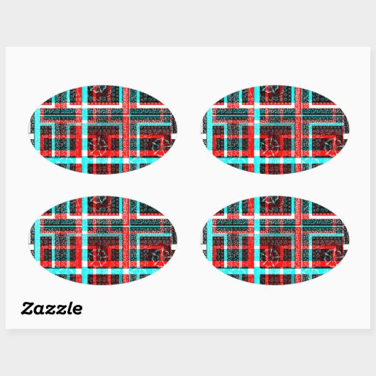 スクエアカラフルメーズ幾何市松模様にパター 楕円形シール (シート)