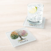 スクエアガラスコースター4季節の木の名前をカスタムする ガラスコースター (アングル)