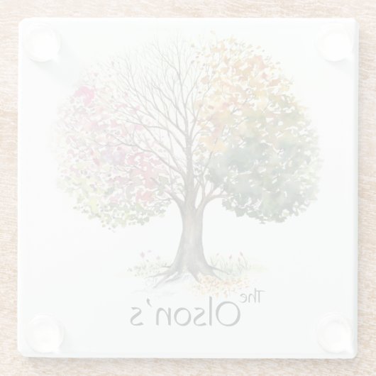 スクエアガラスコースター4季節の木の名前をカスタムする ガラスコースター (裏面)
