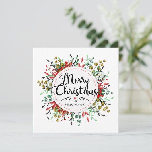 スクエアクリスマスカード 花のリース (スタンド正面)