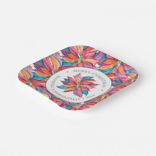 スクエアクリスマス紙プレートユニークポインセチア ペーパープレート (傾斜あり)