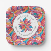 スクエアクリスマス紙プレートユニークポインセチア ペーパープレート (正面)