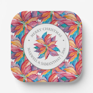スクエアクリスマス紙プレートユニークポインセチア ペーパープレート