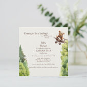 スクエアクリームキュートベアパイロットベビーシャワー 招待状 (スタンド正面)