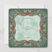 スクエアグリーンクリスマスボタニカルフォト シーズンカード (裏面)