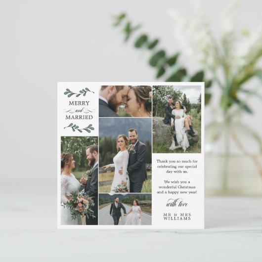 スクエアグリーンミストレメリーートウ結婚したクリスマス サンキューカード (スタンド正面)