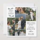 スクエアグリーンミストレメリーートウ結婚したクリスマス サンキューカード (正面)