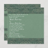 スクエアグリーンヴィンテージダマスクウェディング招待状 招待状 (正面/裏面)