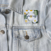 スクエアグルーミングフローラウェディングボタンとデイジー 缶バッジ (インサイチュ)