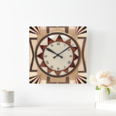スクエアサンアールデコクロックフェイク – 木製アンティーク スクエア壁時計 (ホーム)