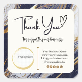 スクエアサンキュービジネスステッカー – 大理石デザイン スクエアシール