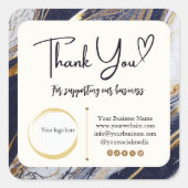 スクエアサンキュービジネスステッカー – 大理石デザイン スクエアシール (正面)