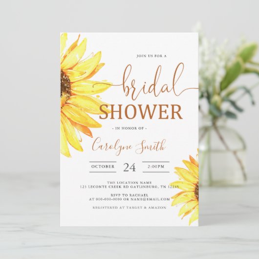 スクエアサンフラワーフィールドズブライダルシャワー 招待状 (スタンド正面)