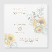 スクエアサンフラワー結婚フローラ マグネット招待状 (正面)