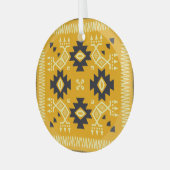 スクエアショール、ペイズリーフローラろうけつ染め。 ガラスオーナメント (正面左)