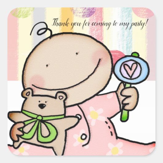 スクエアスティッカーズベビーガールパステルストライプズ スクエアシール (正面)