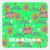 スクエアステッカー、#10ハッピー10誕生日グリーン スクエアシール (正面)