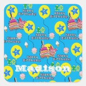 スクエアステッカー、#10ハッピー10誕生日ブルー スクエアシール (正面)