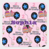 スクエアステッカー、#2ハッピーセカンドバースデーピンク スクエアシール (正面)