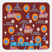 スクエアステッカー、#4ハッピー4thバースデーダークレッド スクエアシール (正面)