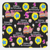 スクエアステッカー， #5ハッピー5th誕生日ブラック スクエアシール (正面)