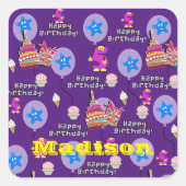 スクエアステッカー， #5ハッピー5th誕生日紫 スクエアシール (正面)