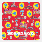 スクエアステッカー, #7ハッピー7th誕生日赤 スクエアシール (正面)