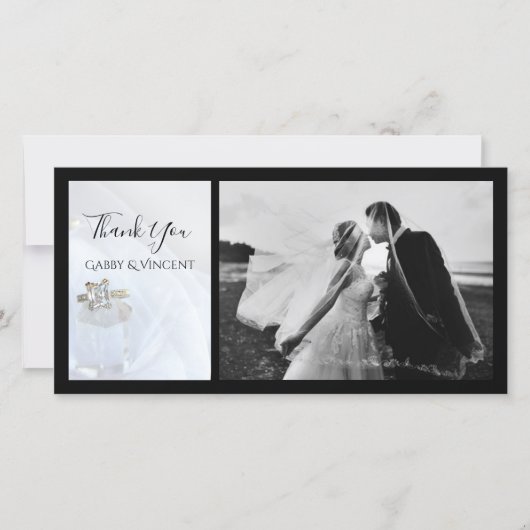 スクエアダイヤモンドリングや輪とクリスタル結婚の感謝 サンキューカード (正面)